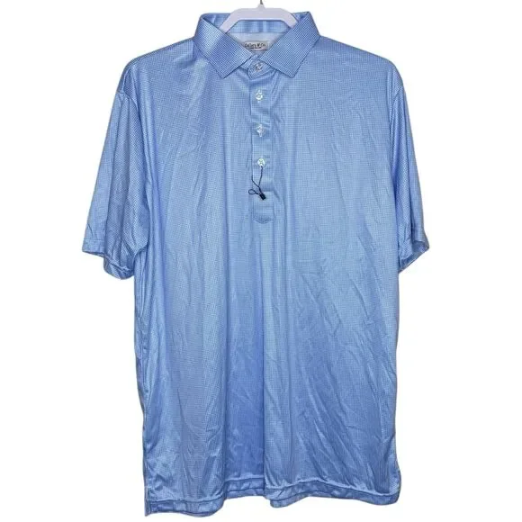 Collars & Co Polo Shirt Mens M Blue Houndstooth Dress Collar Golf Preppy NEW